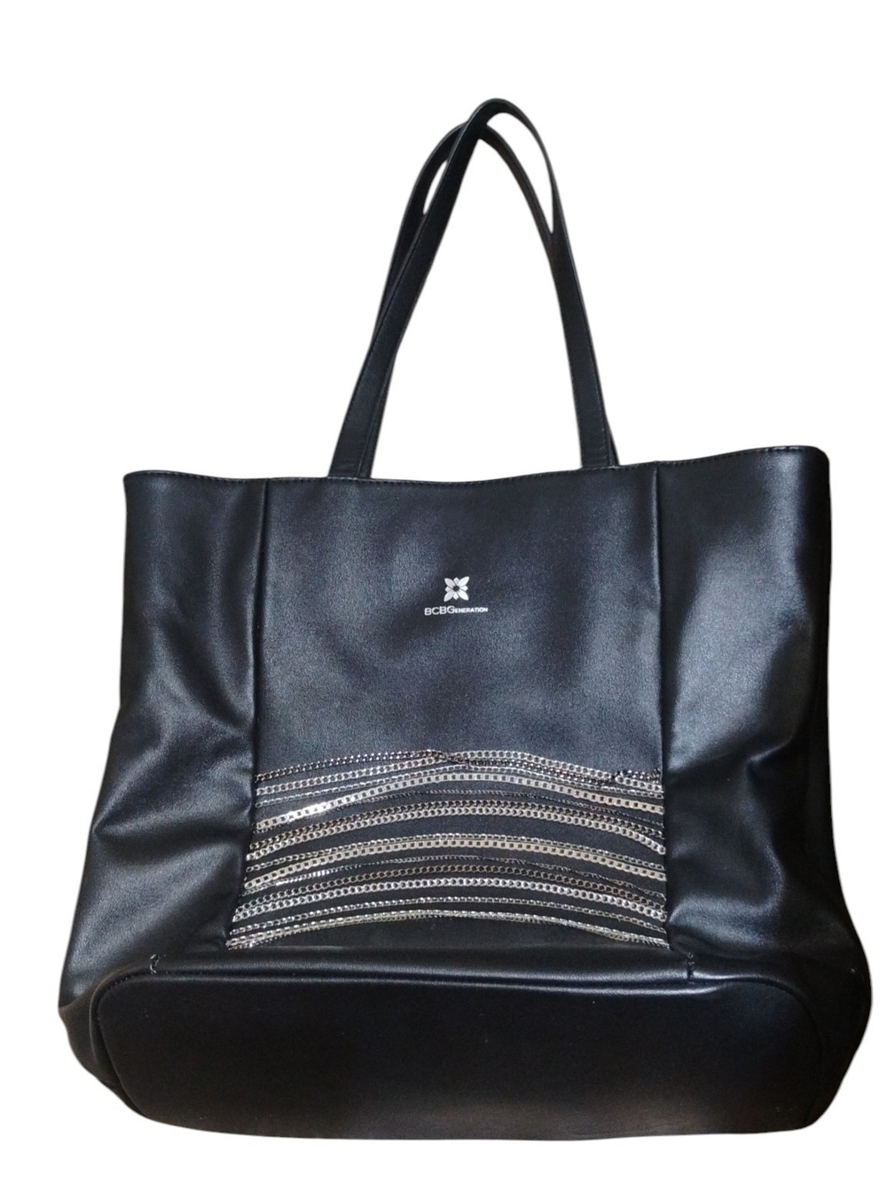 BCBGMaxAzria Black Tote with Metallic Accent Vegan Leather
